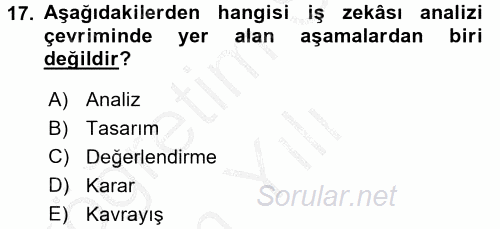 E-İş Süreçleri 2016 - 2017 3 Ders Sınavı 17.Soru