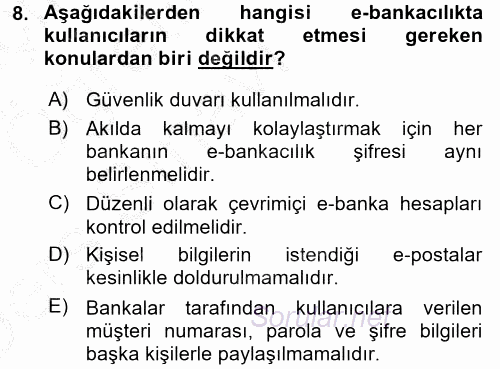 E-İş Süreçleri 2016 - 2017 3 Ders Sınavı 8.Soru