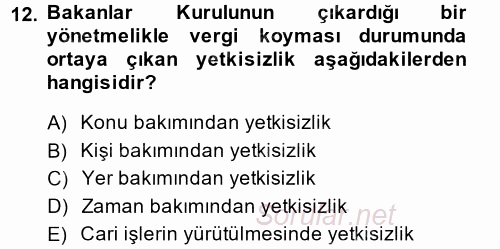 Temel İdare Hukuku 2013 - 2014 Ara Sınavı 12.Soru