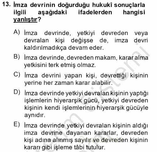 Temel İdare Hukuku 2013 - 2014 Ara Sınavı 13.Soru