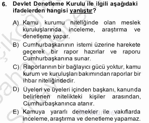 Temel İdare Hukuku 2013 - 2014 Ara Sınavı 6.Soru