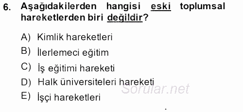 Yeni Toplumsal Hareketler 2014 - 2015 Dönem Sonu Sınavı 6.Soru