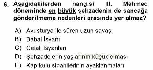 Osmanlı Tarihi (1566-1789) 2015 - 2016 Ara Sınavı 6.Soru