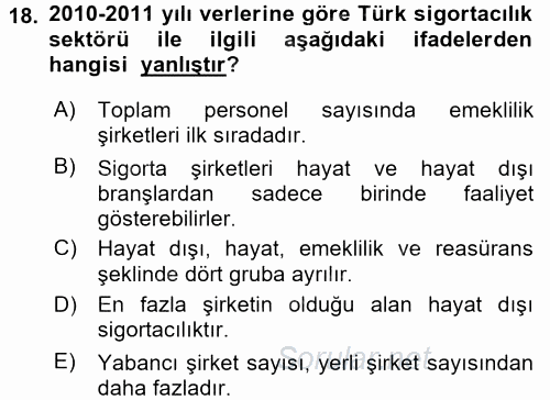 Bankacılık Ve Sigortacılığa Giriş 2017 - 2018 Dönem Sonu Sınavı 18.Soru