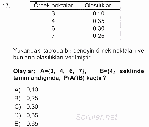 İstatistik 1 2017 - 2018 Ara Sınavı 17.Soru