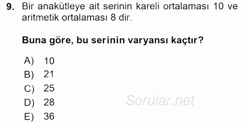 İstatistik 1 2017 - 2018 Ara Sınavı 9.Soru