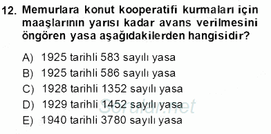 Konut Yapı Kooperatifçiliği 2013 - 2014 Ara Sınavı 12.Soru