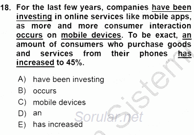 Bağlamsal Dilbilgisi 3 2015 - 2016 Ara Sınavı 18.Soru