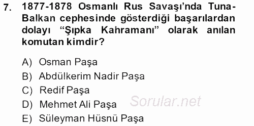 Osmanlı Tarihi (1876–1918) 2013 - 2014 Ara Sınavı 7.Soru