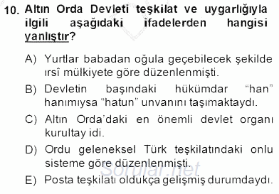 Orta Asya Türk Tarihi 2014 - 2015 Dönem Sonu Sınavı 10.Soru