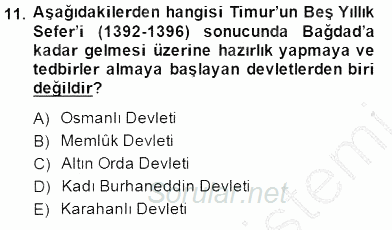 Orta Asya Türk Tarihi 2014 - 2015 Dönem Sonu Sınavı 11.Soru