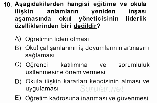 Eğitim Felsefesi 2013 - 2014 Dönem Sonu Sınavı 10.Soru