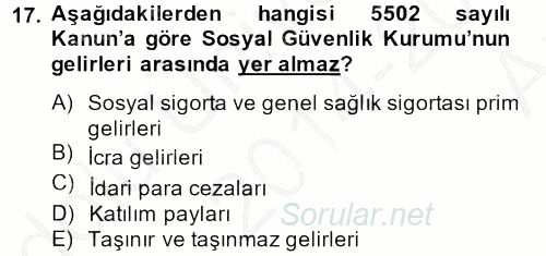 Sağlık Kurumları Mevzuatı 2014 - 2015 Ara Sınavı 17.Soru