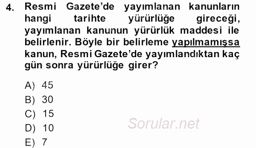 Sağlık Kurumları Mevzuatı 2014 - 2015 Ara Sınavı 4.Soru