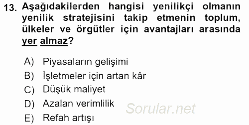 Stratejik Yönetim 2017 - 2018 3 Ders Sınavı 13.Soru