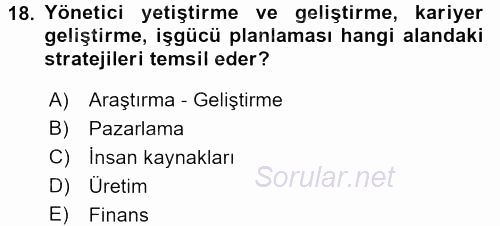 Stratejik Yönetim 2017 - 2018 3 Ders Sınavı 18.Soru
