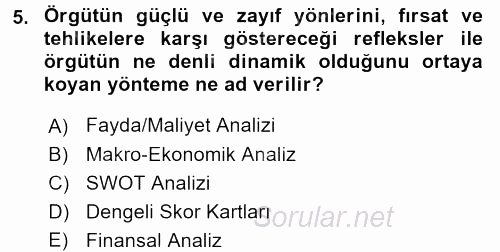 Stratejik Yönetim 2017 - 2018 3 Ders Sınavı 5.Soru