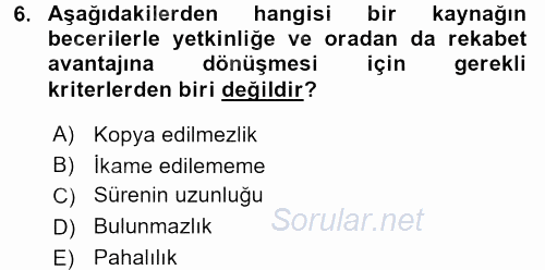 Stratejik Yönetim 2017 - 2018 3 Ders Sınavı 6.Soru