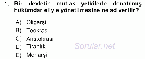 Osmanlı Devleti Yenileşme Hareketleri (1876-1918) 2015 - 2016 Ara Sınavı 1.Soru