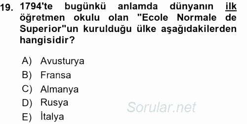 Osmanlı Devleti Yenileşme Hareketleri (1876-1918) 2015 - 2016 Ara Sınavı 19.Soru