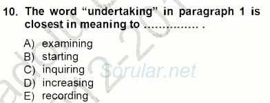 İleri Okuma Ve Yazma Becerileri 1 2012 - 2013 Ara Sınavı 10.Soru