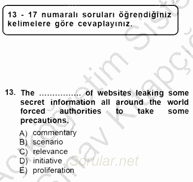 İleri Okuma Ve Yazma Becerileri 1 2012 - 2013 Ara Sınavı 13.Soru