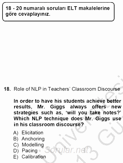 İleri Okuma Ve Yazma Becerileri 1 2012 - 2013 Ara Sınavı 18.Soru