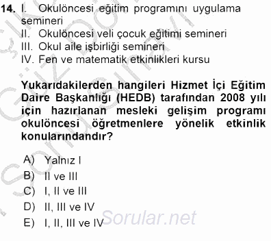 Öğretmenlikte Mesleki Gelişim 2015 - 2016 Dönem Sonu Sınavı 14.Soru