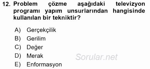 Radyo ve Televizyonda Program Yapımı 2016 - 2017 Ara Sınavı 12.Soru