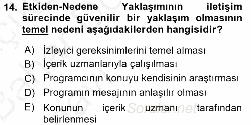 Radyo ve Televizyonda Program Yapımı 2016 - 2017 Ara Sınavı 14.Soru