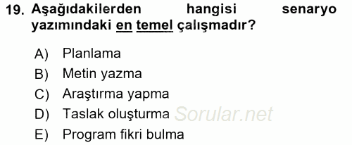 Radyo ve Televizyonda Program Yapımı 2016 - 2017 Ara Sınavı 19.Soru