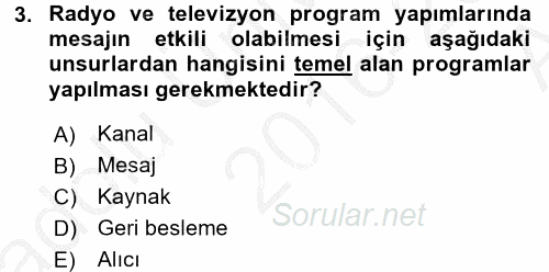 Radyo ve Televizyonda Program Yapımı 2016 - 2017 Ara Sınavı 3.Soru