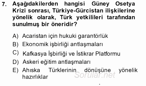 Orta Asya ve Kafkaslarda Siyaset 2014 - 2015 Dönem Sonu Sınavı 7.Soru