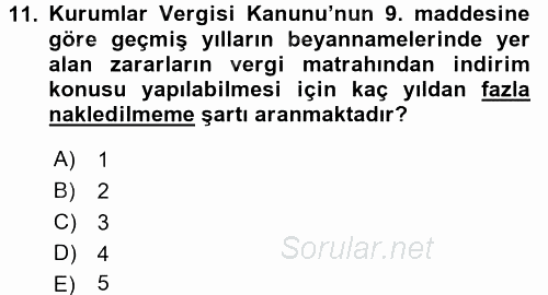 Genel Muhasebe 2 2016 - 2017 3 Ders Sınavı 11.Soru