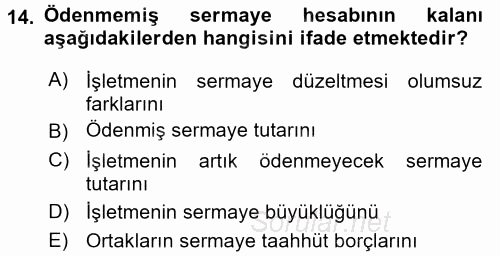 Genel Muhasebe 2 2016 - 2017 3 Ders Sınavı 14.Soru