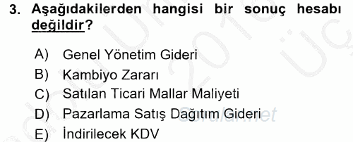 Genel Muhasebe 2 2016 - 2017 3 Ders Sınavı 3.Soru