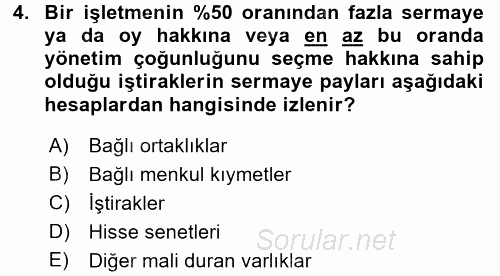 Genel Muhasebe 2 2016 - 2017 3 Ders Sınavı 4.Soru