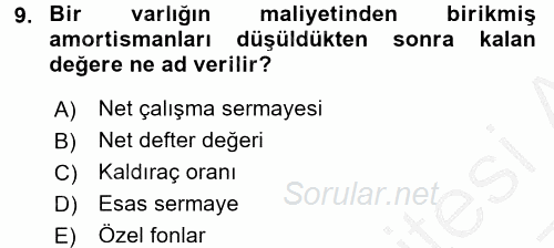Genel Muhasebe 2 2016 - 2017 3 Ders Sınavı 9.Soru