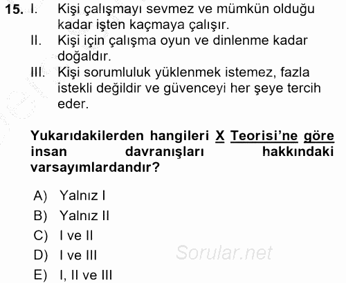 İşletme Yönetimi 2016 - 2017 3 Ders Sınavı 15.Soru