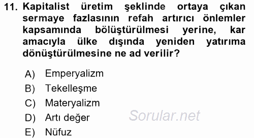 Uluslararası İlişkiler Kuramları 1 2017 - 2018 Ara Sınavı 11.Soru