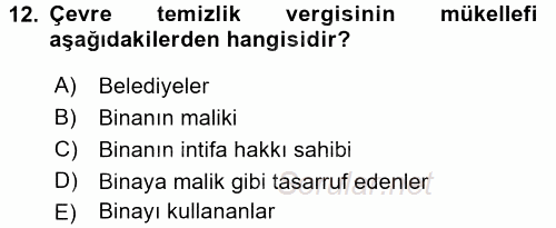 Özel Vergi Hukuku 2 2016 - 2017 Dönem Sonu Sınavı 12.Soru