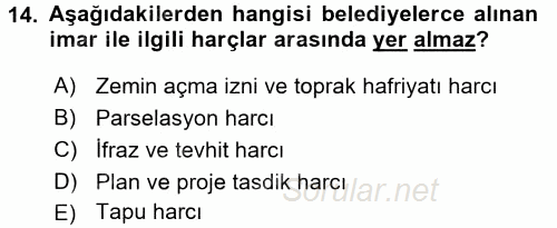 Özel Vergi Hukuku 2 2016 - 2017 Dönem Sonu Sınavı 14.Soru