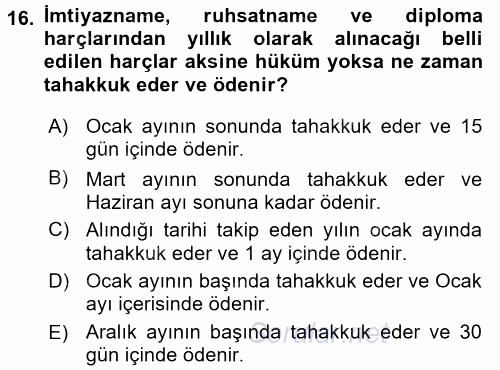 Özel Vergi Hukuku 2 2016 - 2017 Dönem Sonu Sınavı 16.Soru