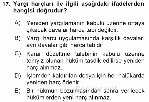 Özel Vergi Hukuku 2 2016 - 2017 Dönem Sonu Sınavı 17.Soru