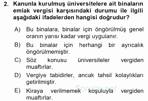 Özel Vergi Hukuku 2 2016 - 2017 Dönem Sonu Sınavı 2.Soru