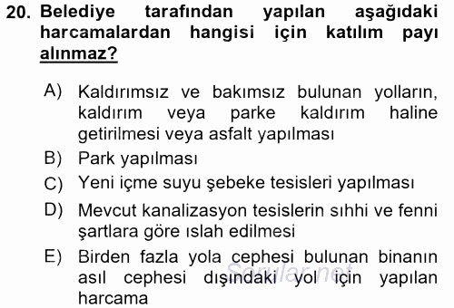 Özel Vergi Hukuku 2 2016 - 2017 Dönem Sonu Sınavı 20.Soru