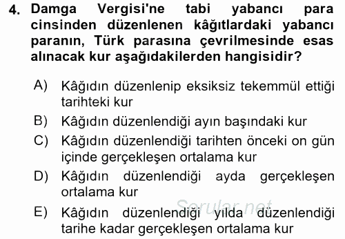 Özel Vergi Hukuku 2 2016 - 2017 Dönem Sonu Sınavı 4.Soru