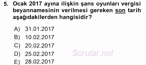 Özel Vergi Hukuku 2 2016 - 2017 Dönem Sonu Sınavı 5.Soru