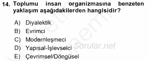 Din Sosyolojisi 2016 - 2017 Ara Sınavı 14.Soru