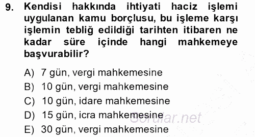 Vergi İcra Hukuku 2014 - 2015 Ara Sınavı 9.Soru